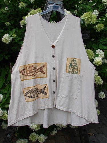 1992 Patched Triangle Vest with Vintage Duel Fish Patches, Crème OSFA