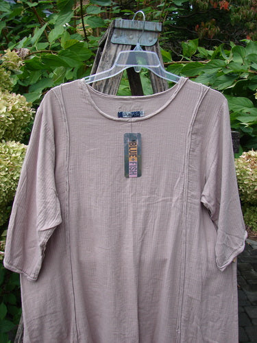 Barclay NWT Textured Batiste Linen Haystack Dress Unpainted Oriel Size 0, featuring three-quarter sleeves, A-line shape, and vertical drawcords, displayed against a leafy backdrop, embodying Bluefishfinder.com's unique vintage style.