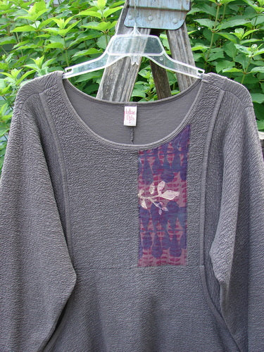 Barclay Patched Crepe Perennial Tunic Top Woods Bark Size 1 features textured cotton crepe fabric with oversized patches, drop wrap pockets, and an empire waist seam, embodying Bluefishfinder.com's vintage aesthetic.