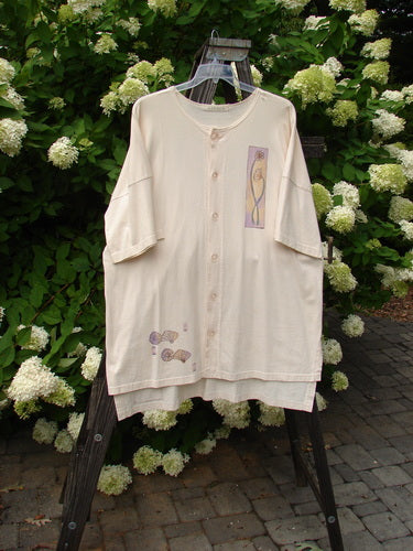 Image alt text: 1997 Island Beach Jacket Sea Sprig Powder OSFA - White shirt with a flower sprig design, oversized buttons, and vented sides.