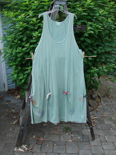 Barclay Constellation Jumper Garden Folly Aloe Size 1 features a deeply scooped neckline, pointed hemline accents, and a unique garden folly theme with sectional vertical panels, embodying creative vintage style.