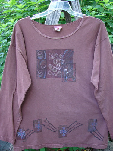 Barclay Long Sleeved Studio Tee Celtic Wind Loam Size 0, featuring a whimsical Celtic Wind design on mid-weight organic cotton jersey with a thinner neckline and straight boxy shape, emphasizing creative individuality.