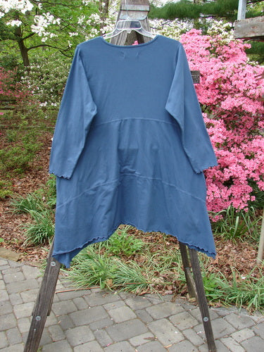 Barclay NWT Indigo Size 2 Shape Dress on a rack, featuring long sleeves, scooped neckline, sectional panels, and empire waist seam.