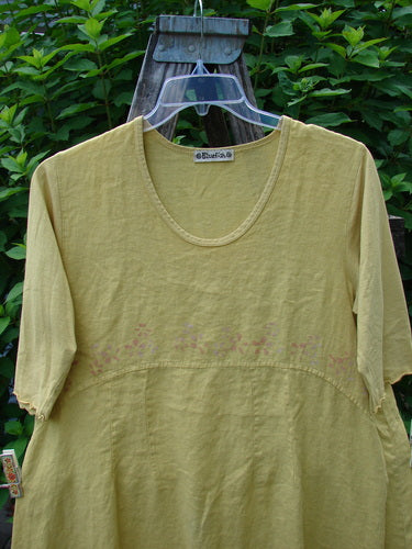 Barclay Linen Cotton Sleeve Banded Hem Pleat Dress features a unique daisy path theme with vertical pleats, oval neckline, and widening shape, embodying Bluefishfinder.com's vintage and expressive clothing style.