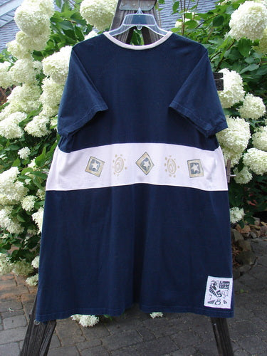 1998 Cricket Top Star Game Crew Blue Size 2, featuring a wide A-line shape, vented hemline, V-shaped ribbed neckline, front pockets with numeral buttons, and signature Blue Fish Games patch.