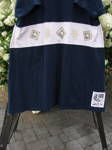 1998 Cricket Top Star Game Crew Blue Size 2, featuring a wide A-line shape, vented hemline, front lower pockets with numeral buttons, and a V-shaped ribbed neckline.