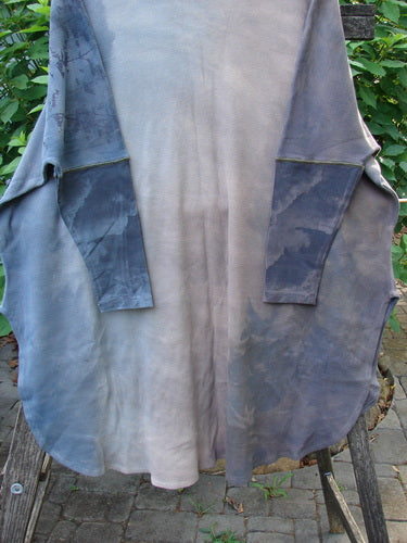 Barclay NWT Thermal Contrast Revival Top Tunic Tree Line Amethyst Smoke OSFA, showcasing ribbed sleeves, rounded neckline, and tree line pattern, exemplifying vintage Blue Fish Clothing's creative and expressive style.