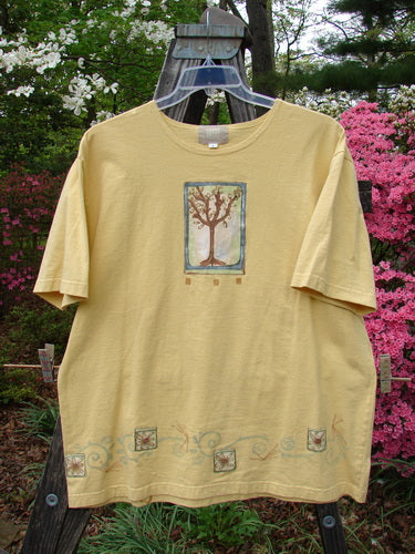 2000 Artist Choice Short Sleeved Tee Tree Key Lime Pie Size 1, showcasing a single tree design on the front, drop shoulders, and a ribbed neckline. Mid-weight organic cotton from Spring Collection 2000.