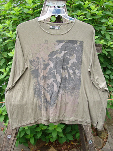 Barclay Cotton Slub Cricket Cap Sleeve Tee Forest Flock Bottlecap OSFA displayed on a swinger, showcasing its seamless shoulder sleeves, rounded hemline, and square, boxy shape, exemplifying Bluefishfinder.com’s vintage style.