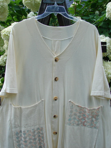 2000 Double Decker Pocket Top Pastel Fence Milk Size 2, featuring two front oversized pockets, pleated backline, and signature Blue Fish Patch, displayed on a hanger.