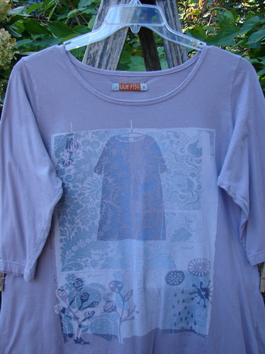 Barclay Three Quarter Sleeved Tee Play Dress Up Lilac Size 1, featuring floral and abstract motifs on the front, crafted from mid-weight organic cotton with a unique neckline, perfect for expressing individuality.
