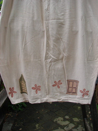 1993 Resort Bell Skirt Window Teadye Size 2 with horizontal and vertical seams, front pockets, a pegged shape, and a rear kick vent, showcasing a unique window theme design.