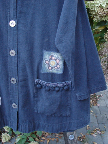 Barclay Patched Flannel PJ Pom Pom Top Pinwheel Black Size 0 features large buttons, a pom-pom trimmed pocket, and a pinwheel appliqué, capturing Bluefishfinder.com's vintage style and creative expression.