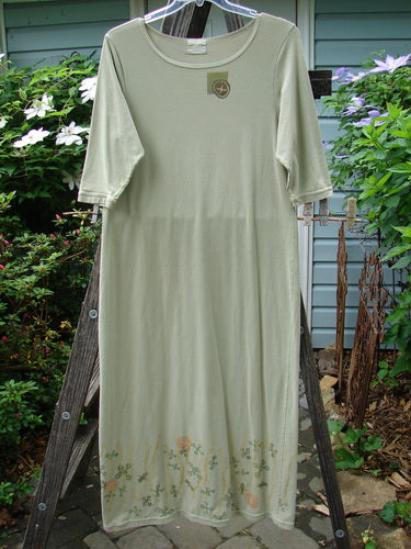 2001 Tide Dress Jax Kelp Size 1 displayed on a wooden rack, featuring three-quarter sleeves, slightly flared lower, and signature Jax theme paint.