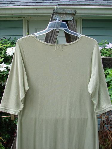 2001 Tide Dress Jax Kelp Size 1 displayed on a hanger, featuring a slightly flared lower, three-quarter sleeves, and a longer, straighter shape.