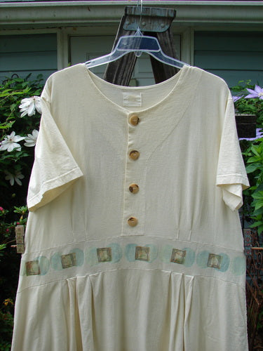 2000 LuLu's Dress Moon Window Milk Size 2—white, button-up organic cotton dress with drop yoke waistline, inseam pockets, pleated front darts, and wide swingy lower.