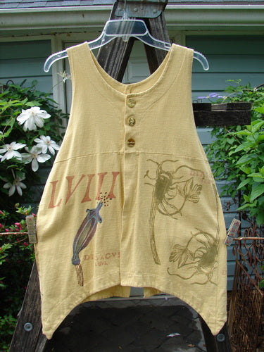 1998 Botanicals Aster Vest LVIII Sundial Altered Size 1, featuring organic cotton with a deep rounded neckline, curved empire waist, deeper arm openings, unique vents, and wavy shell-like buttons.