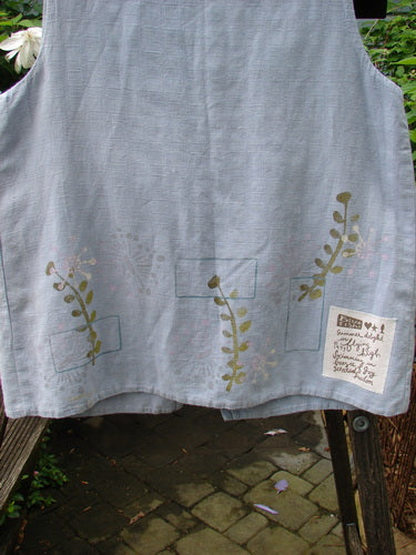 1999 Textured Linen 2 Pocket Vest Undersea Water Size 0: White vest with green leaf and flower motifs, two oversized painted pockets, pearl buttons, and a signature Blue Fish patch, perfect for summer.