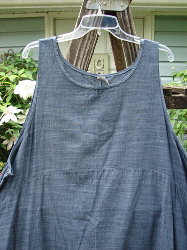 Barclay Lightweight Linen Pinafore Shift Unpainted Blue Denim Stripe Size 2 displayed on a mannequin swing, highlighting its casual elegance and vintage-inspired design.
