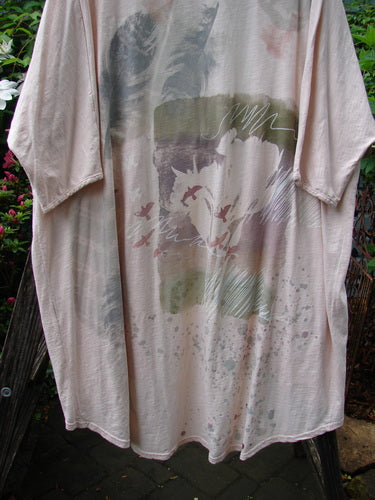 Barclay NWT Art Kimono Wind Dust Hush Pink Slub OSFA: A t-shirt with dolman sleeves featuring an artistic design, capturing the vintage charm and creative essence of Blue Fish Clothing.