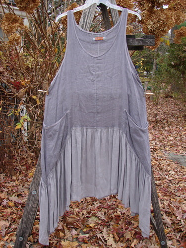 Barclay Gauze Silk Summer Frock Jumper Unpainted Grey Haze Size 1, featuring a scooped neckline, dropped armholes, and asymmetrical hem with large side pockets, showcasing a drapey silhouette.
