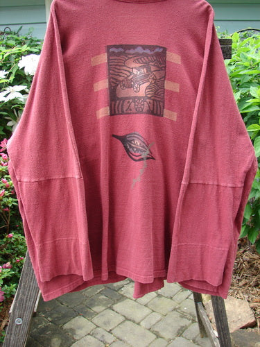 1995 Reprocessed Deco Jacket Antique Car and Leaf Hollyberry OSFA displayed on a rack, showcasing its vintage design with long sleeves, deep V neckline, and unique graphic elements.