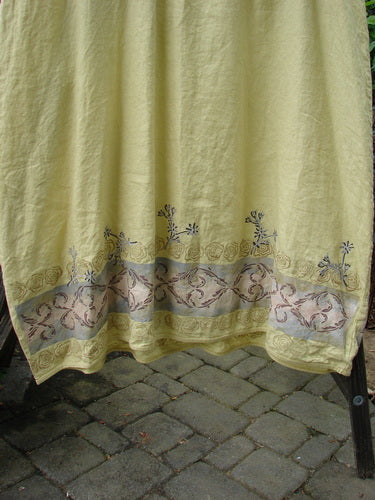 Barclay Linen Cotton Sleeve Banded Hem Pleat Dress Falling Sprig Plantain Size 2 displayed with floral pattern and vertical sectional pleats, perfect for summer.