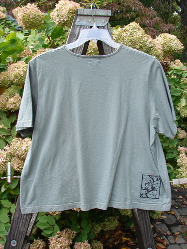 1999 Patched Short Sleeved Crop Tee Tri Floral Shale Size 2 displayed on a hanger, showcasing its rolled neckline and signature Blue Fish patch.