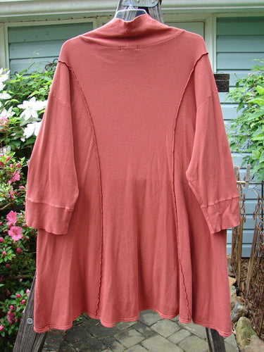 Barclay Thermal Quad Drop Pocket Tunic Dress Unpainted Brick Size 2 displayed on a mannequin, showcasing a double-layered turtleneck, widening lower hem with four drop pockets, and exterior curved stitchery.