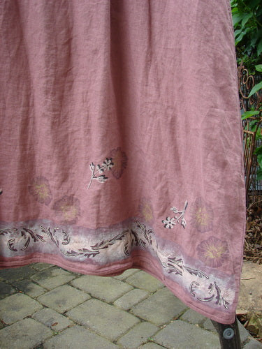 Barclay Linen Cotton Sleeve Banded Hem Pleat Dress with floral design, featuring three-quarter sleeves, curved empire waist, and sectional pleats, displayed in Dusty Mauve.