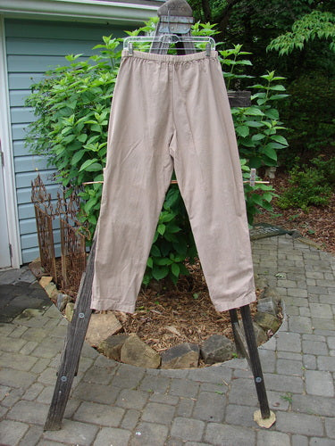 2000 Parachute Trekker Pant Unpainted Dove Size 0 hanging on a clothesline, showcasing sturdy, tightly woven fabric with additional knee fabric and slightly tapering lowers.