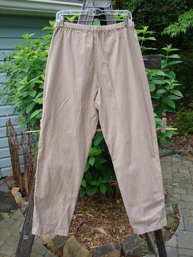 2000 Parachute Trekker Pant Unpainted Dove Size 0 hanging on a clothesline, showcasing its medium-weight cotton fabric, full elastic waistline, and additional knee fabric.