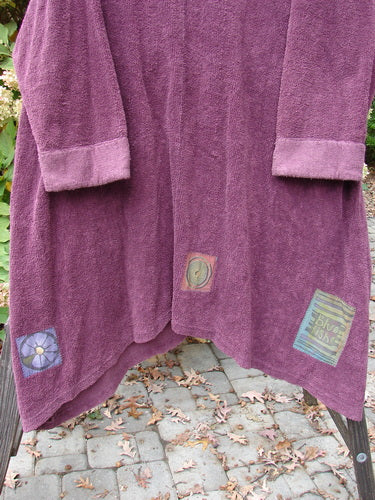 2000 Patched Bette Robe Coat Murple Size 2 on wooden post