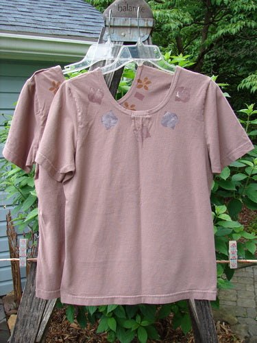 2000 Cotton Lycra Short Sleeved Layering Tops Necklace Coralline Size 1 displayed on hangers, showcasing the rounded feminine neckline and fitted shape with a tapered waist and hips.