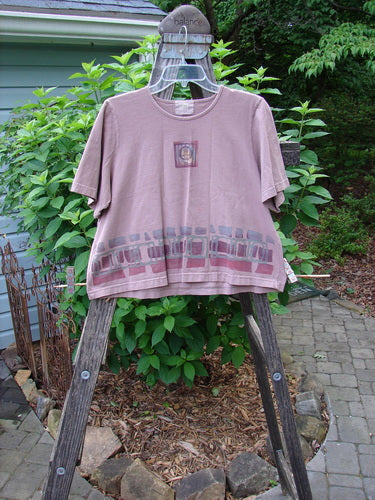 2000 Short Sleeved Crop Tee Mosaic Window Coralline Size 1 displayed on a hanger, showcasing its wide crop box shape and unique mosaic window design.