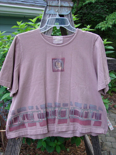 2000 Short Sleeved Crop Tee Mosaic Window Coralline Size 1 displayed on a hanger, showcasing its wide crop box shape and sweet mosaic window theme design.