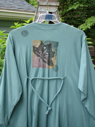 1994 Falling Leaves Jacket Asian Leaves Deep Sea Altered OSFA, featuring a uniquely stitched pointed collar, A-line shape, and original buttons with an Asian forest and leaf theme.