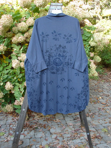 Barclay Bamboo Dolman Day Jacket with vintage floral design, navy color, and open front, worn by a person.