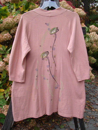 1996 Reprocessed Spring Rain Jacket: Pink shirt with flower pattern. Altered seams, vintage closure, A-line shape, deep side pockets, and detailed paint accents.