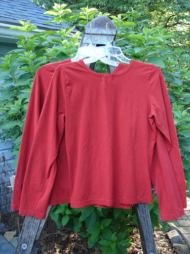 2000 Cotton Lycra Long Sleeved Layering Tops Unpainted Bittersweet Size 1 displayed on a hanger, showcasing their fitted shape, rounded neckline, and stretch fabric.