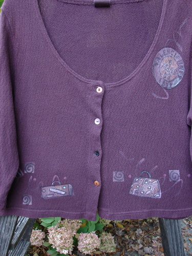 Barclay Textured Cotton Knit Crop Box Sweater Travel Deep Rose Size 0 featuring a wide neckline, four-button closure, cozy sleeves, and travel-themed paint design.