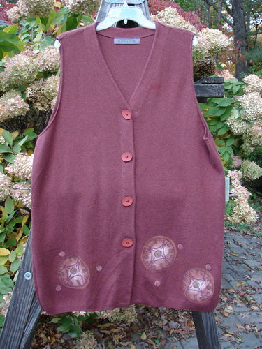 1997 Cashmere Archway Vest with buttons, a deep V neckline, and Celtic wheel theme paint. One size fits all. Perfect condition.