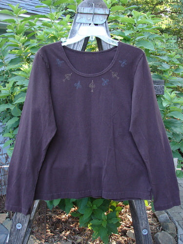 1999 Cotton Lycra Long Sleeved Layering Top Necklace Deep Burgundy Size 2 displayed on a hanger, showing full-length sleeves and a smooth, stretchy fabric suitable for layering.