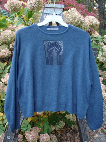 1997 Cashmere Long Sleeved Crop Pullover with Gate theme paint on blue fabric