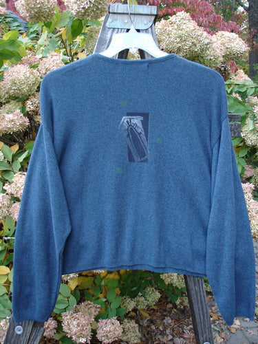 1997 Cashmere Long Sleeved Crop Pullover with Viny Gate Theme Paint on Blue Sweater