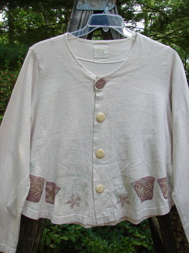 1999 Coffee Top Flowerpot Tea Dye Size 1, featuring big button closures, a super sweeping rounded hemline, and a slightly longer crop with A-line swing.