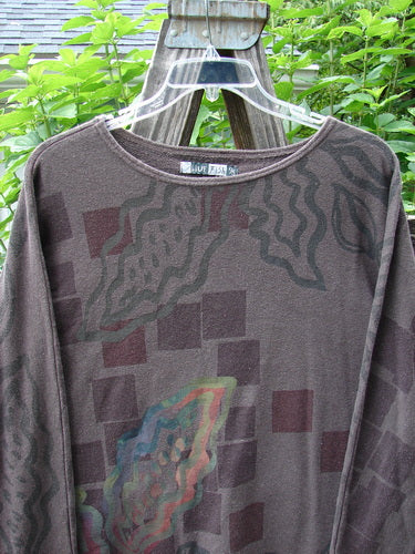 Barclay Cotton Hemp Dolman Sleeve Pullover Top Abstract Continuum Stone OSFA displayed on a plastic hanger with a wide boxy shape, dolman sleeves, and abstract pattern.