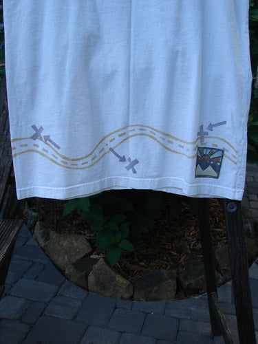 2000 Summer Tank Top Gone Fishing White Size 1 with a playful Gone Fishing theme, featuring deeper arm openings, longer length, and signature Blue Fish patch. Made from mid-weight organic cotton.