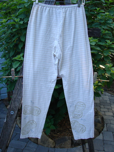 2000 Slim Pant Biology Dove Stripe Size 1, featuring full elastic waistline, fun bottom paint, super thin stripes, and slightly longer inseam with narrowing lowers.