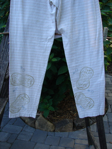 2000 Slim Pant Biology Dove Stripe Size 1 featuring peanut prints and super thin stripes, with a full elastic waistline and fun bottom paint, from the 2000 Resort Collection.